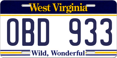 WV license plate OBD933