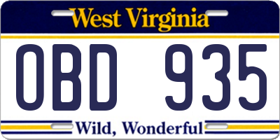 WV license plate OBD935