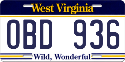 WV license plate OBD936