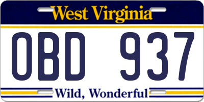 WV license plate OBD937