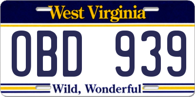 WV license plate OBD939