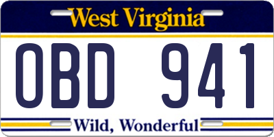 WV license plate OBD941