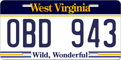 WV license plate OBD943