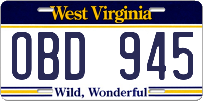 WV license plate OBD945