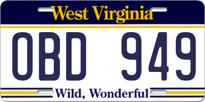 WV license plate OBD949