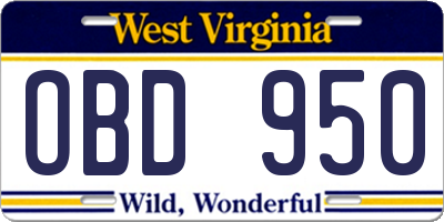 WV license plate OBD950