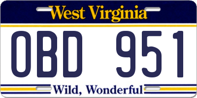 WV license plate OBD951