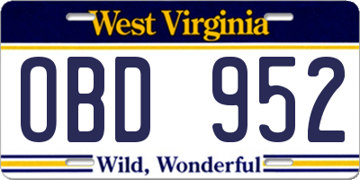 WV license plate OBD952