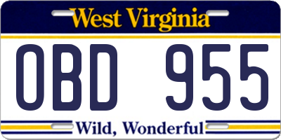 WV license plate OBD955