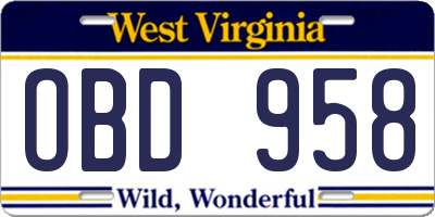 WV license plate OBD958