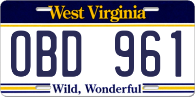 WV license plate OBD961