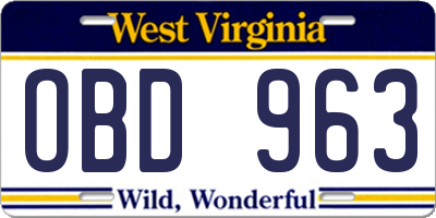 WV license plate OBD963