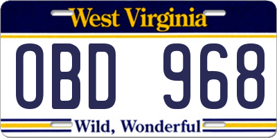 WV license plate OBD968