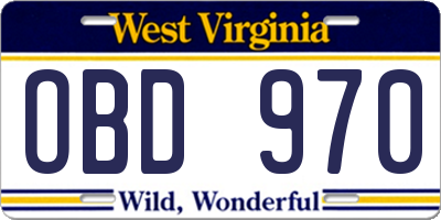 WV license plate OBD970