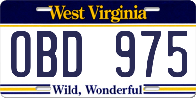 WV license plate OBD975