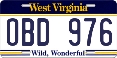 WV license plate OBD976