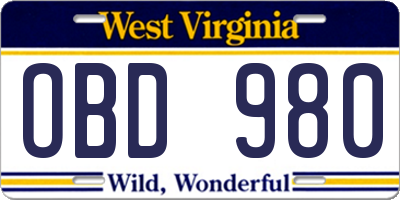 WV license plate OBD980