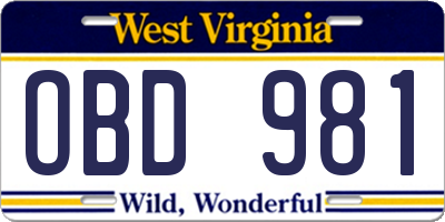 WV license plate OBD981