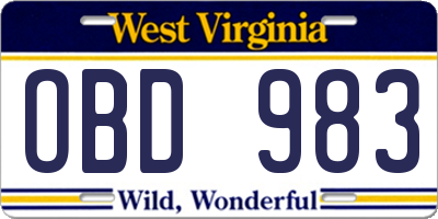 WV license plate OBD983