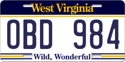 WV license plate OBD984