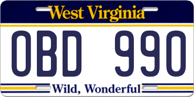 WV license plate OBD990