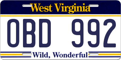 WV license plate OBD992
