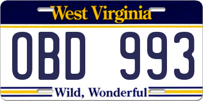 WV license plate OBD993