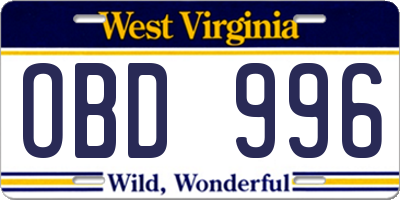 WV license plate OBD996
