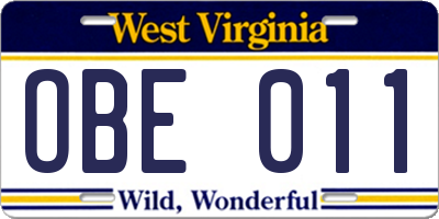 WV license plate OBE011