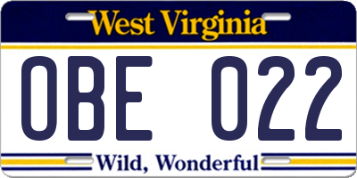 WV license plate OBE022