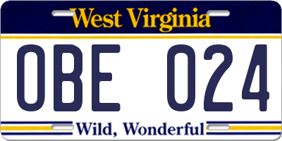 WV license plate OBE024