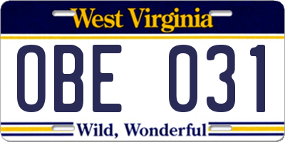 WV license plate OBE031