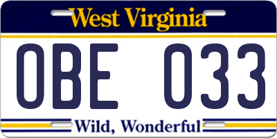 WV license plate OBE033