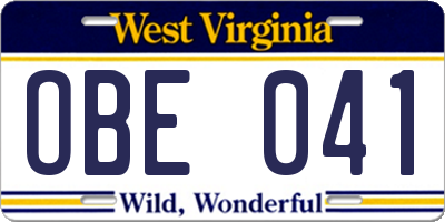 WV license plate OBE041