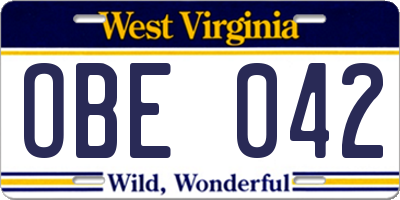 WV license plate OBE042