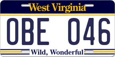 WV license plate OBE046