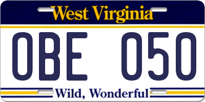 WV license plate OBE050