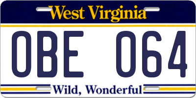 WV license plate OBE064
