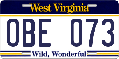 WV license plate OBE073