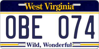 WV license plate OBE074