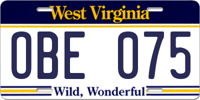 WV license plate OBE075