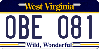 WV license plate OBE081