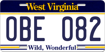 WV license plate OBE082