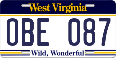 WV license plate OBE087