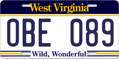 WV license plate OBE089
