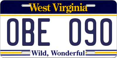 WV license plate OBE090