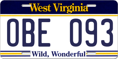 WV license plate OBE093