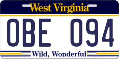WV license plate OBE094