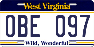 WV license plate OBE097