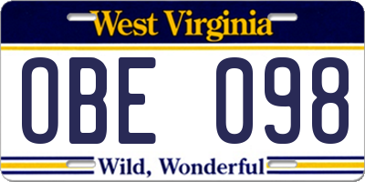 WV license plate OBE098